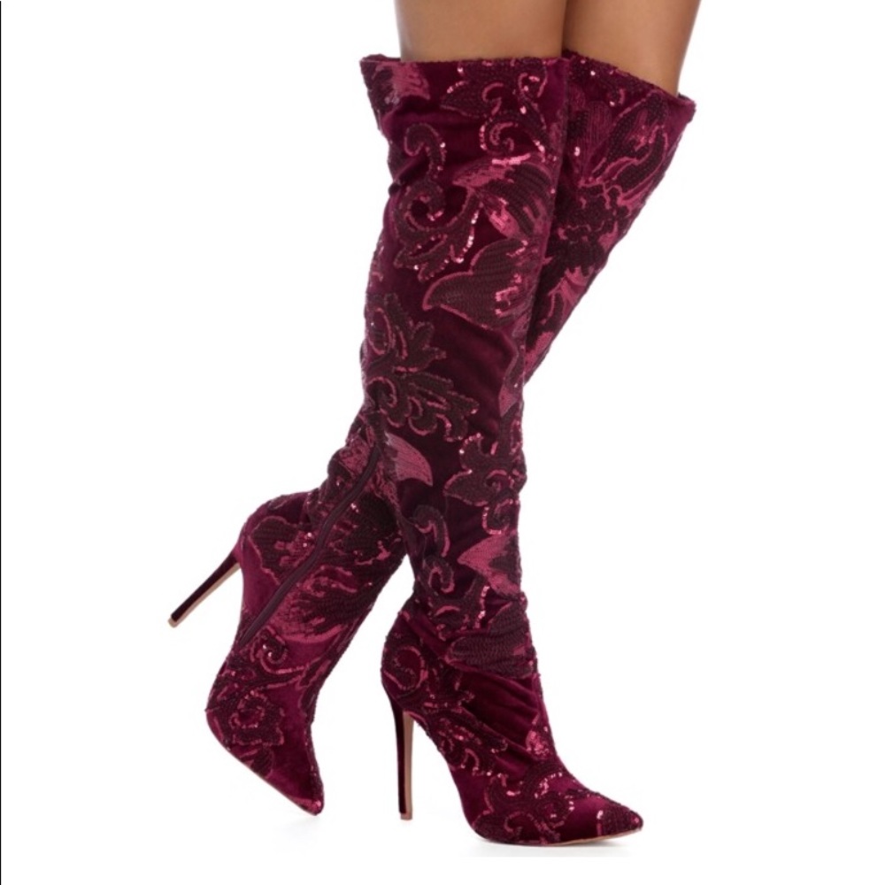 Burgundy Sequin Boots